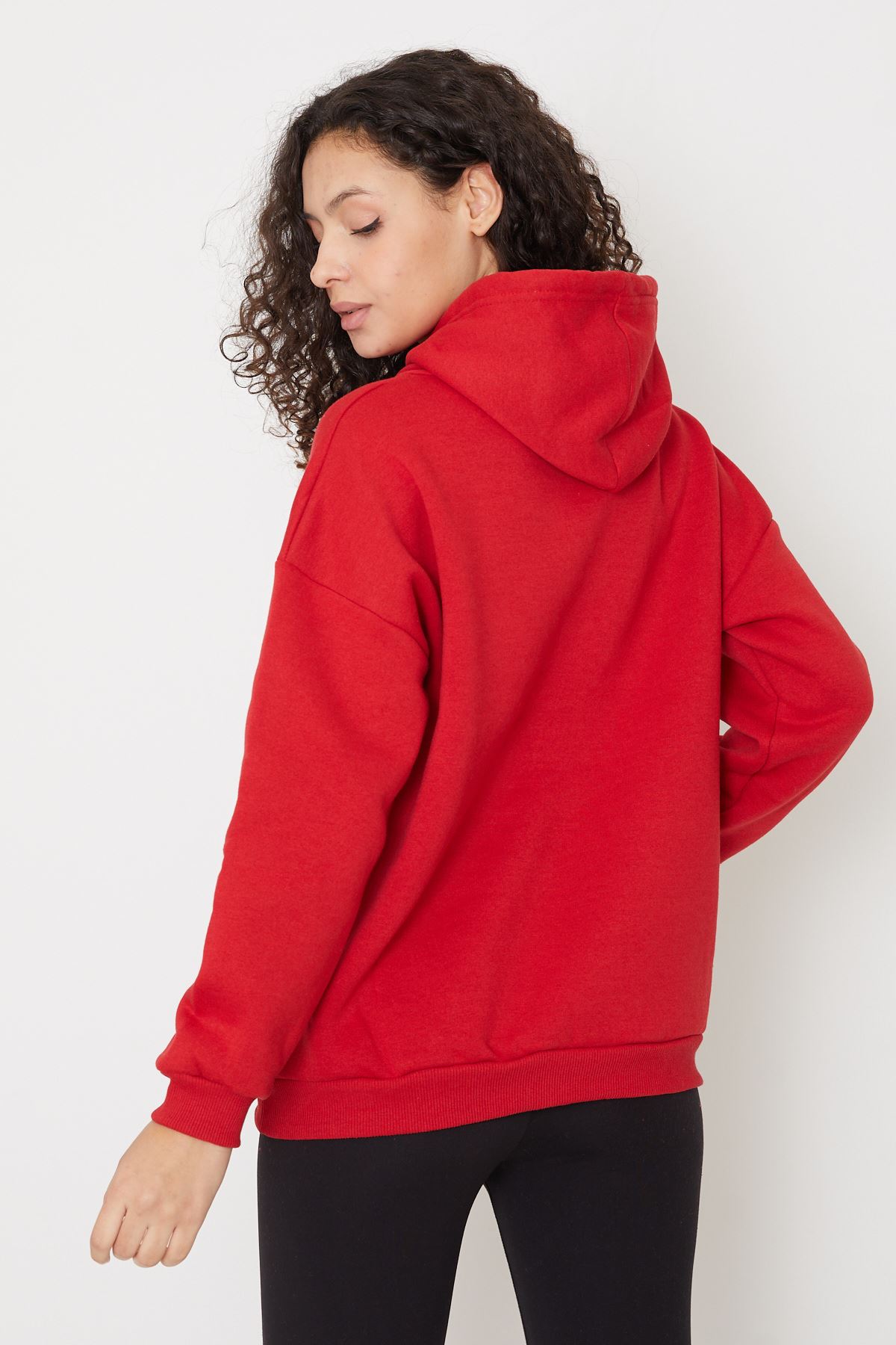 Kapüşonlu Kanguru Cepli Sweatshirt-Kırmızı