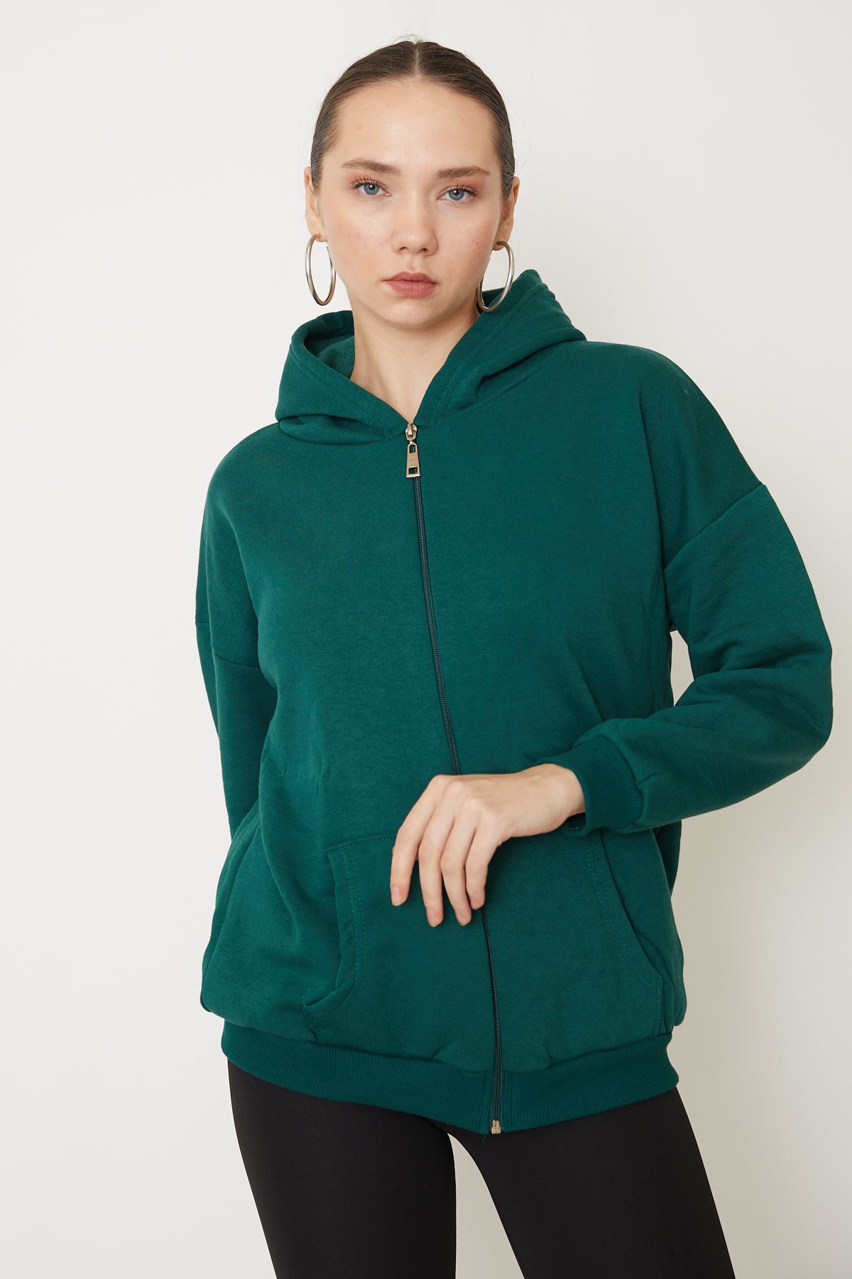 Fermuarlı Sweatshirt-Zümrüt Yeşil