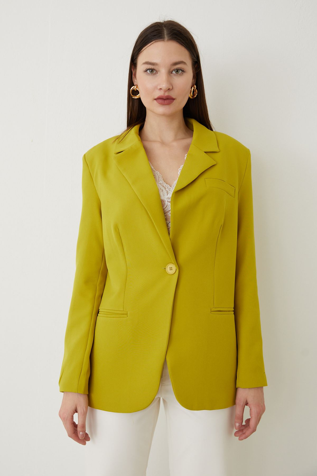 Retro Blazer Ceket-Fıstık Yeşili