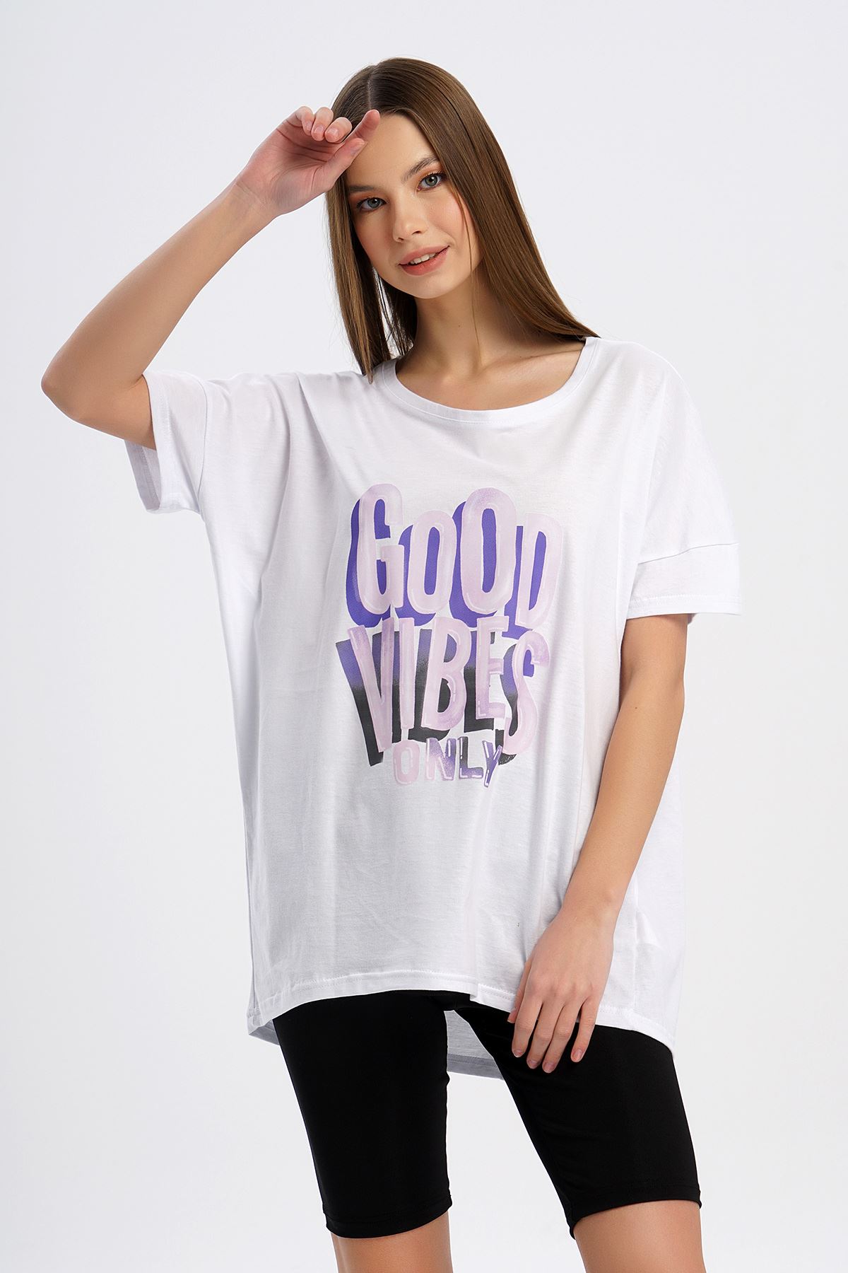 Good Vibes Baskılı T-shirt-Beyaz
