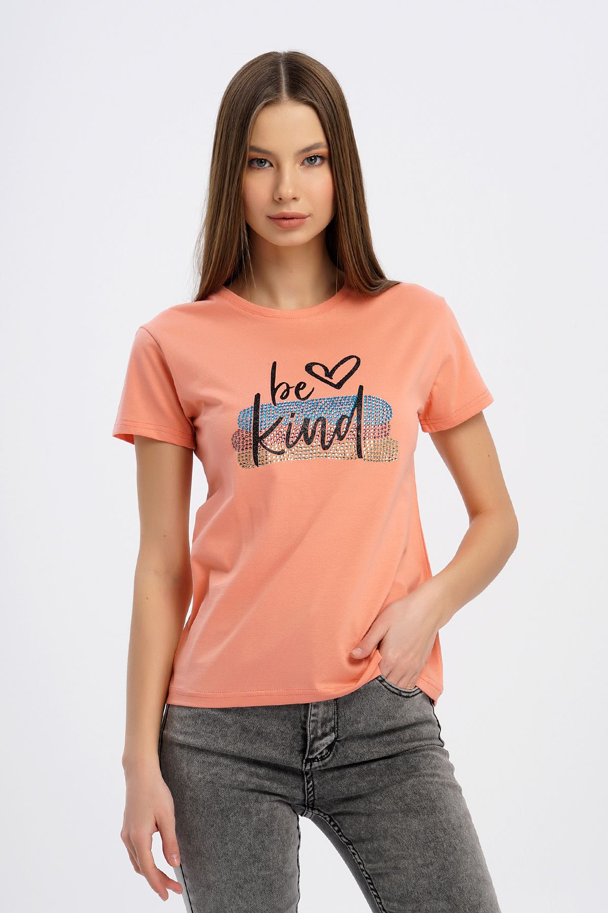 Be Kind Baskılı T-shirt-Somon
