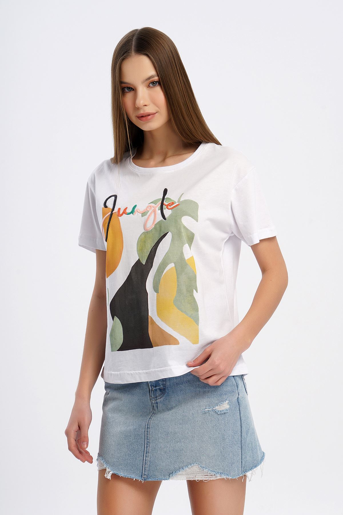 Jungles Nakışlı T-shirt-Beyaz