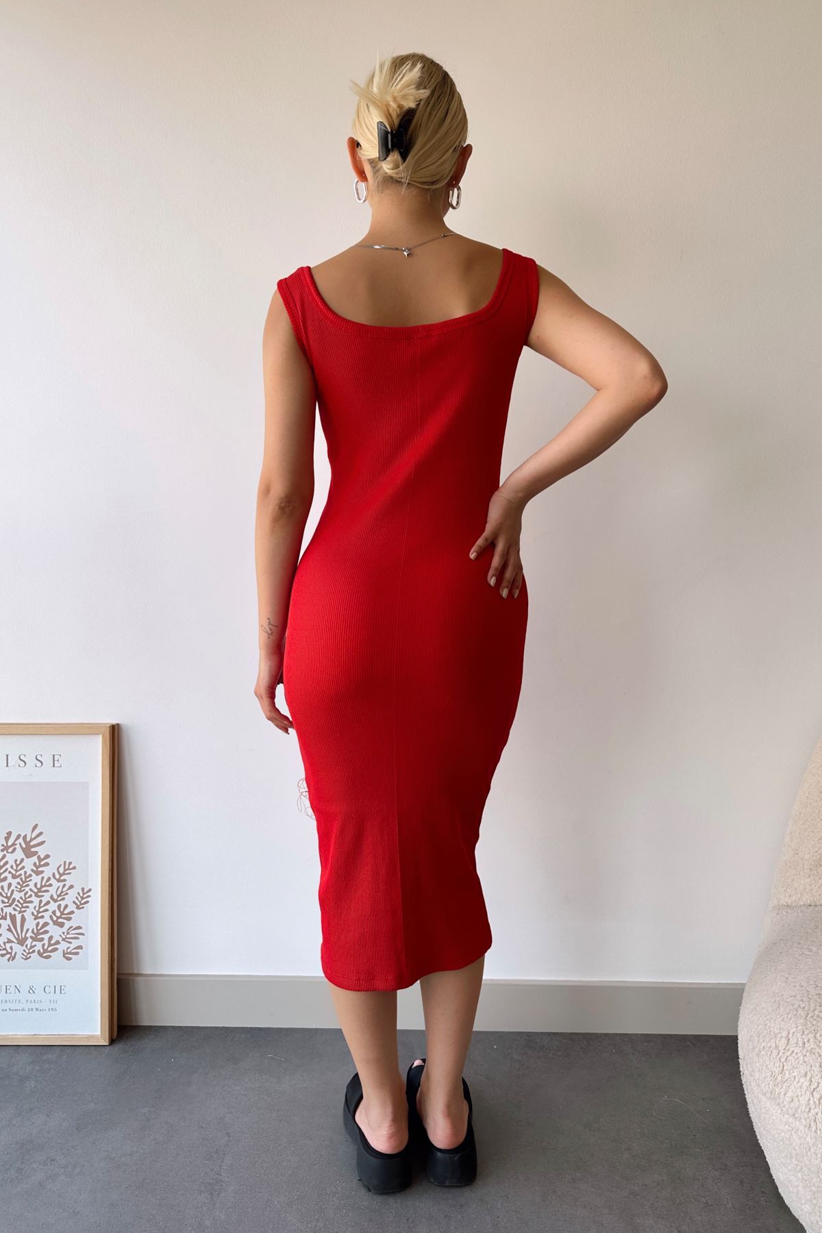 Askılı Elbise-Kırmızı