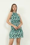 Çiçek Desen Gipeli Elbise-Yeşil